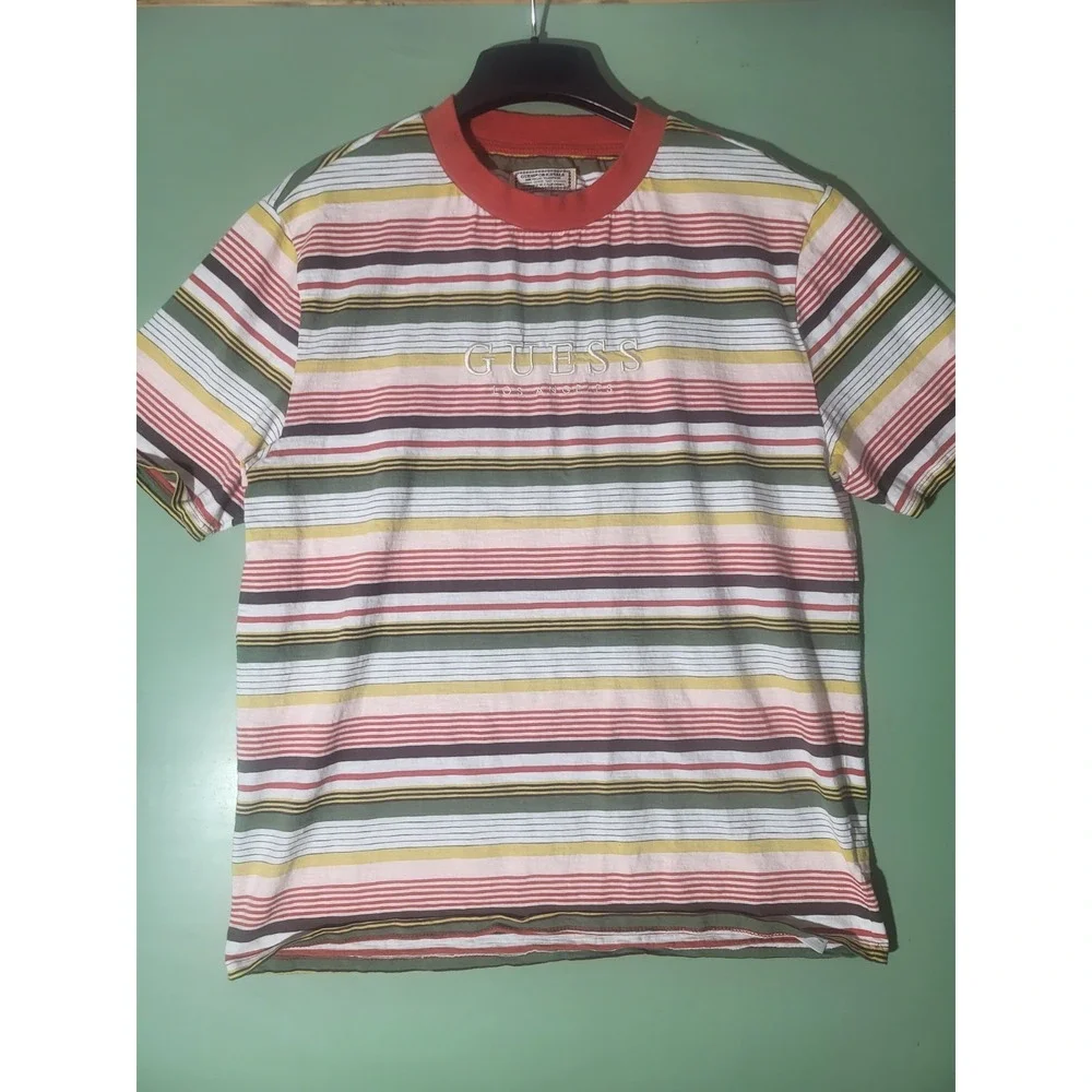 Guess Originals Striped T-Shirt Mens Medium Multi-Color Excellent Embroidered - Picture 2 of 3